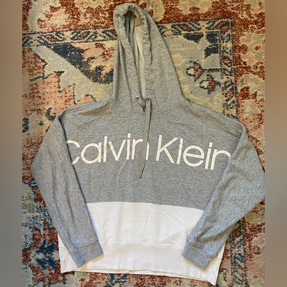 Calvin Klein Gray and White Logo Hoodie